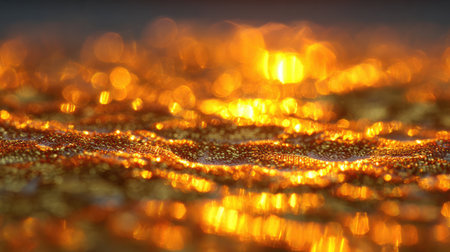 This abstract image showcases a stunning play of warm golden tones and shimmering lights, creating a visually captivating and dreamy atmosphere. Perfect for artistic projects.の素材