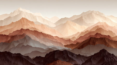Captivating mountain landscape showcasing layers of earthy tones, creating a serene ambiance through gentle color gradations and stunning shadows.の素材