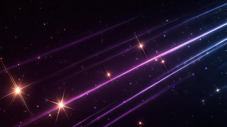 Captivating abstract cosmic background featuring bright stars and colorful light trails, perfect for use in designs that evoke a sense of wonder and exploration.の素材