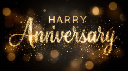 Captivating golden anniversary design featuring elegant lettering and sparkling bokeh effects, perfect for a celebratory greeting or invitation.の素材