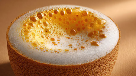 This close-up image captures the enticing golden foam of beer, showcasing bubbles and froth in a textured glass. Ideal for beverage-themed projects.の素材