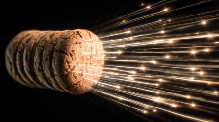 A captivating image showcasing cookies in motion, highlighted by light streaks that create an energetic and dynamic feel, perfect for culinary art.の素材