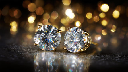 Discover the beauty of these gold earrings featuring round diamonds that radiate with brilliance, perfect for special occasions or elegant attire.の素材