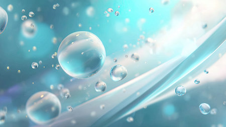 This mesmerizing abstract background features stunning water droplets with soft blue lighting, creating a tranquil and fresh atmosphere, ideal for various creative projects.の素材