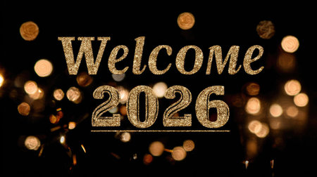 This enchanting image portrays a warm and festive welcome to 2026 with shimmering lights and sparkling decorations, perfect for New Year celebrations.の素材