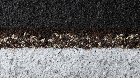 This image showcases a close-up view of layered textures featuring black, brown, and white natural materials against a gray background, highlighting contrast and detail.の素材