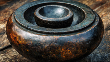 This image showcases a set of elegant antique decorative bowls with a rustic charm, highlighting artisan craftsmanship and natural textures in their design.の素材
