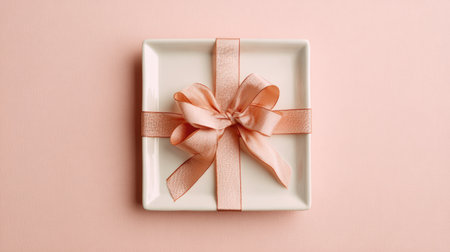 This elegant gift box is adorned with a delicate pink ribbon, perfect for special occasions and celebrations, adding a charming touch to any moment.の素材