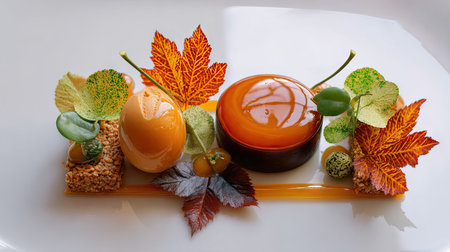 Delightful dessert featuring vibrant colors and seasonal elements, beautifully plated to showcase artistry and culinary creativity in fine dining.の素材