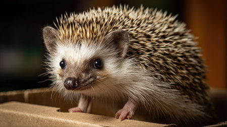 A charming hedgehog with striking quills and an inquisitive expression enjoys a moment of exploration in its cozy environment, inviting joy and affection.の素材