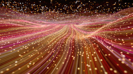 This vibrant abstract background features colorful lights flowing in dynamic waves, creating a mesmerizing visual effect perfect for artistic projects.の素材