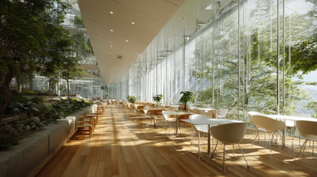 A bright and inviting modern cafの素材