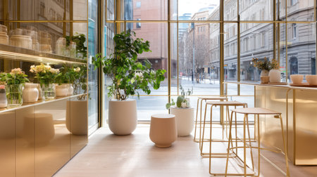 This image captures a modern cafの素材