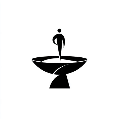 This abstract illustration features a silhouette of a person atop a fountain, embodying balance and tranquility in an urban environment.の素材