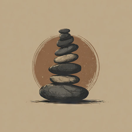 This illustration features a carefully stacked arrangement of stones, symbolizing balance and tranquility. Ideal for meditation, relaxation, or wellness concepts.の素材