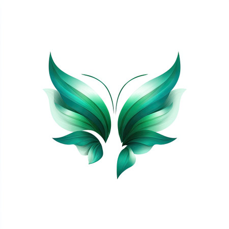 This abstract illustration features a butterfly design formed by elegant green leaves, embodying nature's beauty and harmony. Perfect for creative projects.の素材