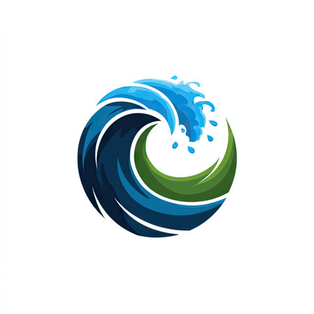 This vibrant abstract design features waves in shades of blue and green, symbolizing water energy and nature. Ideal for creative projects and artistic applications.の素材