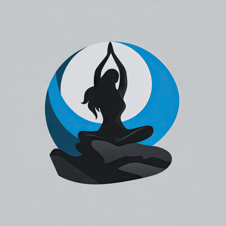 This artistic image features an abstract silhouette of a woman in a yoga pose, symbolizing peace and tranquility against a calming background.の素材