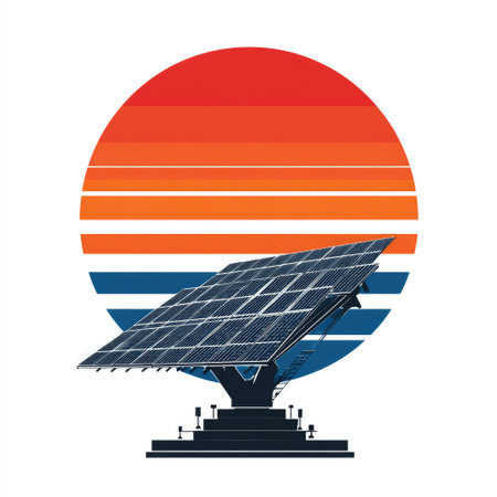 This image showcases a solar panel positioned gracefully beneath a dynamic sunset, embodying the essence of renewable energy and sustainability.の素材