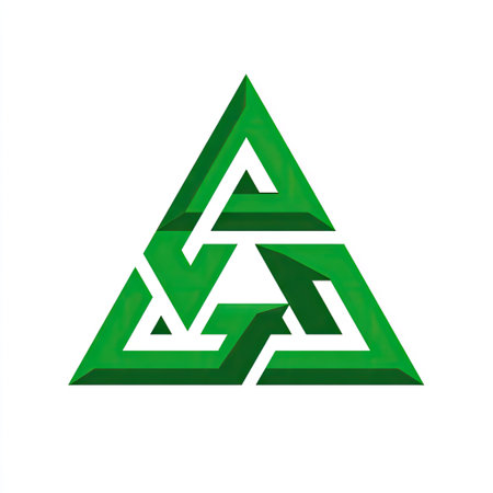 This eye-catching green triangle design features intricate geometric shapes and abstract patterns, perfect for creative projects and modern branding.の素材