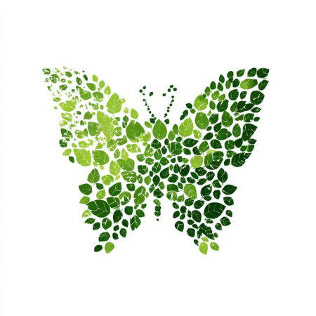 This artistic depiction of a butterfly made entirely from green leaves symbolizes nature's beauty and harmony. Perfect for themes of transformation and sustainability.の素材