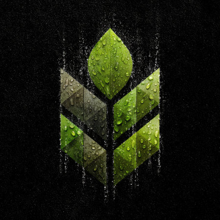 This captivating image features water droplets adorning a green leaf design against a striking black background, showcasing nature's beauty and purity.の素材