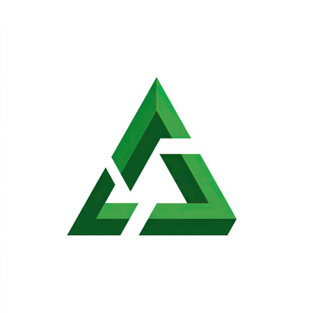 This abstract green triangle icon showcases sharp edges and clean lines, perfect for modern design projects, symbols of creativity, and branding initiatives.の素材