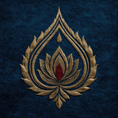 Stunning gold and red lotus design set against a deep blue background. This artwork showcases intricate details, blending elegance with modern aesthetic appeal.の素材