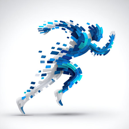 This captivating abstract image illustrates a dynamic athlete in vibrant colors, showcasing speed and energy through geometric shapes in motion.の素材