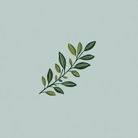 A simple and elegant illustration of a delicate green leafy branch set against a muted background, perfect for nature lovers and design enthusiasts.の素材