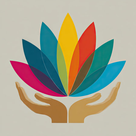 This artwork features hands gently cradling a vibrant lotus flower, symbolizing growth and harmony. The minimalist design exudes tranquility and inspiration.の素材