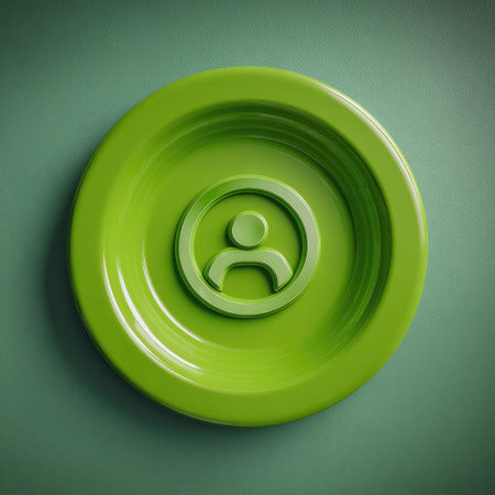 This image showcases a vibrant green circular icon representing a user profile. The minimalistic design contrasts beautifully with a textured background, making it ideal for digital media.の素材