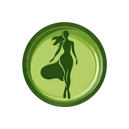 This artistic design features an elegant silhouette of a woman in a flowing dress on a vibrant green plate, perfect for decor and creative themes.の素材