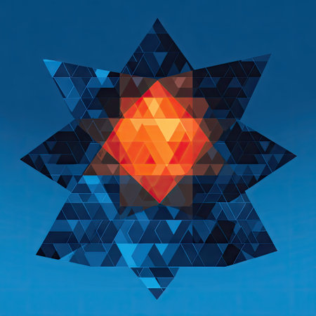 This vibrant abstract artwork features a geometric star shape with a gradient background, perfect for modern design projects or artistic inspiration.の素材