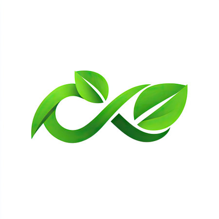 This vibrant design features a blend of green leaves intertwined with an infinity symbol, showcasing themes of nature, sustainability, and growth.の素材