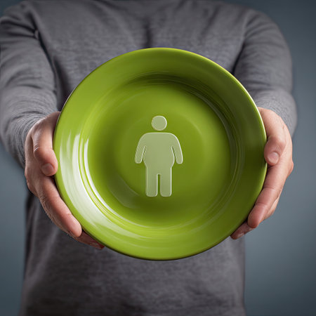 A person displays an empty green bowl, highlighting themes of hunger and the need for food assistance, emphasizing social awareness and compassion.の素材