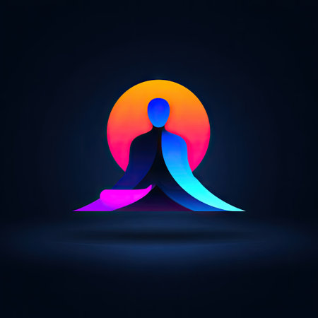 This abstract illustration features a serene figure meditating in vibrant colors, symbolizing tranquility and inner peace. Ideal for wellness or mindfulness themes.の素材