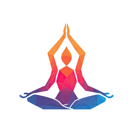 This abstract geometric representation of a yoga figure embodies tranquility and wellness, showcasing vibrant gradient colors that inspire peace and harmony.の素材