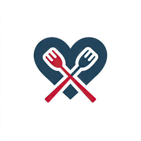 A visually appealing design featuring crossed forks inside a heart shape, perfect for representing love for cooking, food culture, and culinary passion.の素材