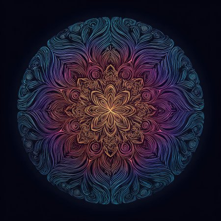 This stunning mandala artwork features intricate lines and vibrant colors, creating a harmonious visual experience. Ideal for meditation and relaxation themes.の素材