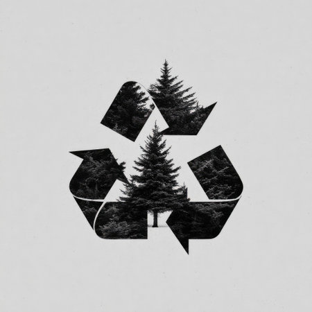 This artistic representation combines a recycling symbol and a silhouette of trees, illustrating the importance of environmental conservation and sustainability.の素材