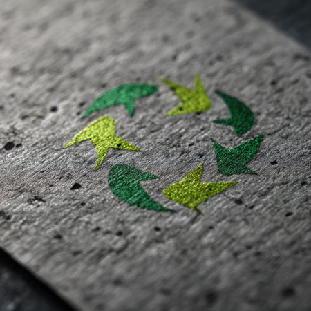 This image showcases a vibrant eco-friendly symbol against a textured background, capturing the essence of sustainability and environmental consciousness. The bold colors and design elements make it an ideal representation of innovation and awareness in the green movement.の素材