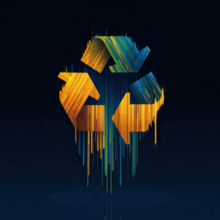 This vibrant abstract image showcases a recycling symbol crafted from colorful brush strokes, embodying themes of sustainability and environmental awareness.の素材