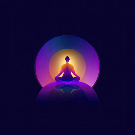 A serene and abstract meditation scene featuring a glowing silhouette in a calming atmosphere. This image embodies mindfulness, peace, and relaxation.の素材