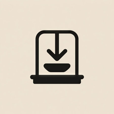 This image features a minimalistic download icon set within a simple container, representing the concept of data transfer and digital actions.の素材