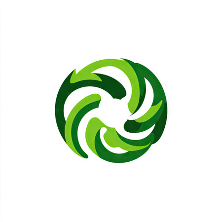 This modern circular logo features green arrows arranged in a swirl pattern, symbolizing sustainability and eco-friendliness, perfect for branding.の素材