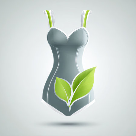 This illustration showcases a stylish dress design with a green leaf motif, emphasizing eco-friendly fashion and the importance of sustainability in clothing.の素材