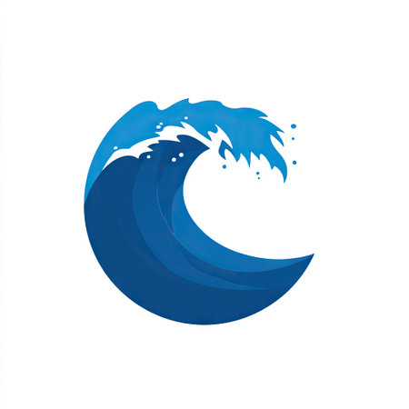 This illustration features an abstract ocean wave design with vibrant blue and turquoise colors, perfect for creative projects, logos, or artistic purposes.の素材