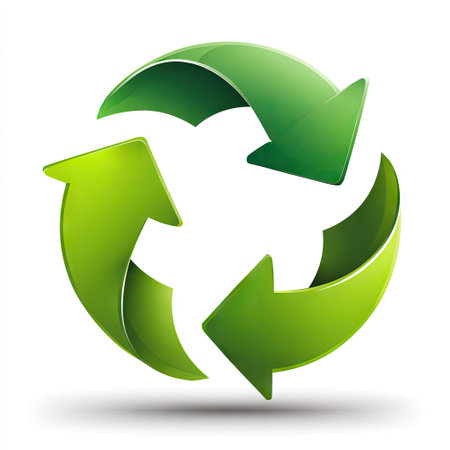 This graphic features a green recycling symbol with three arrows, representing sustainability and eco-friendly practices. Ideal for promoting environmental awareness.の素材
