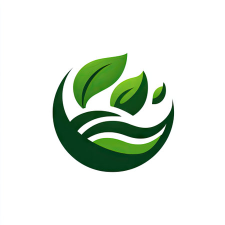 This modern logo features vibrant green leaves and flowing lines, symbolizing nature and sustainability, perfect for eco-friendly brands and initiatives.の素材